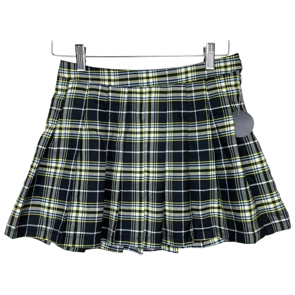 Forever 21 Kids Skirt‎ 13/14 Black Yellow Plaid Pleated Clueless Mini Schoolgirl